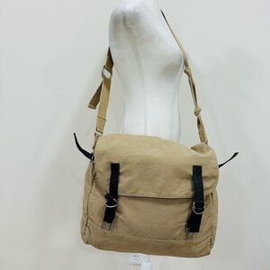 J Crew‎ Canvas and Leather Abingdon Messenger Bag Distressed Tan